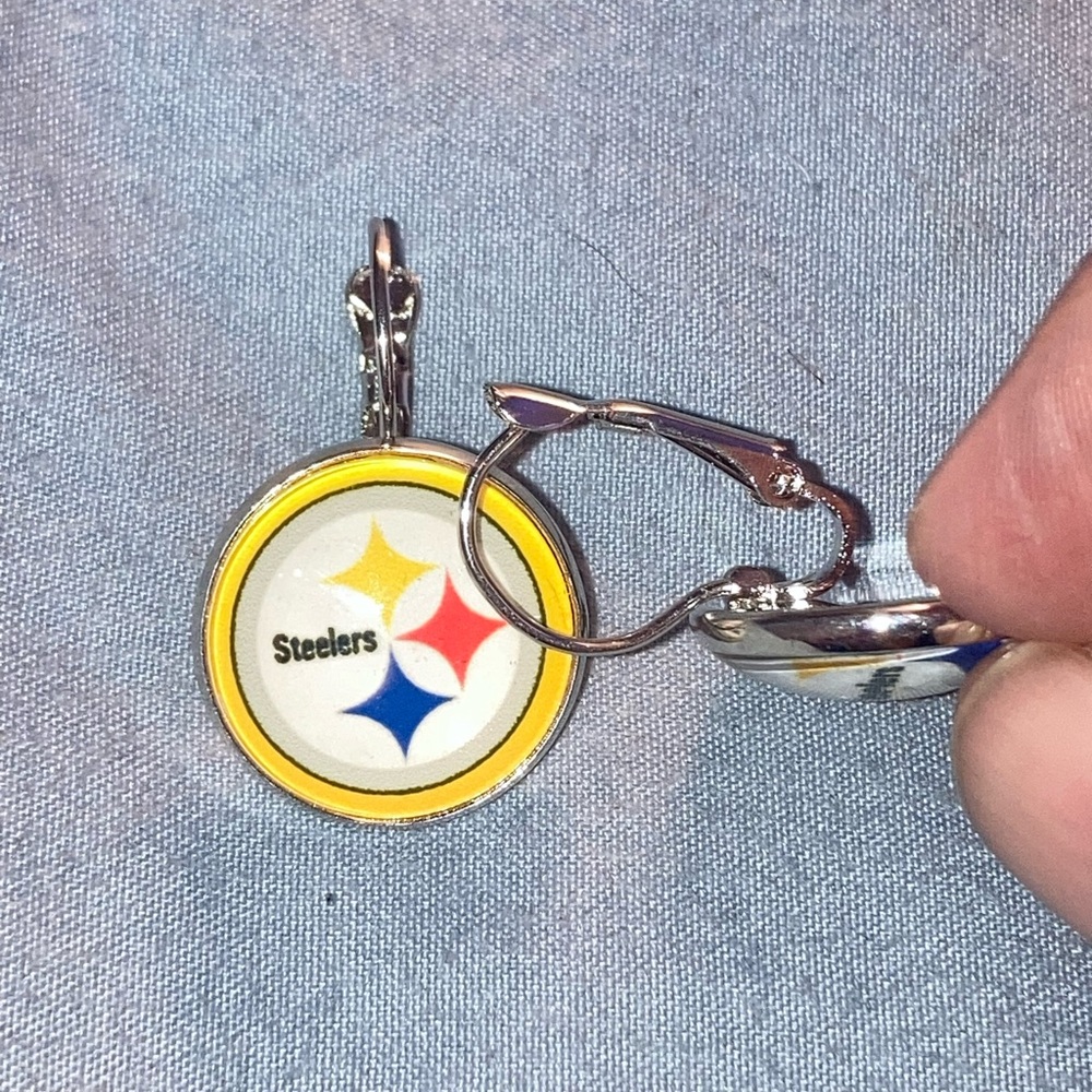 Pittsburgh Steelers Yellow Logo Dangle Earrings - Picture 2 of 2